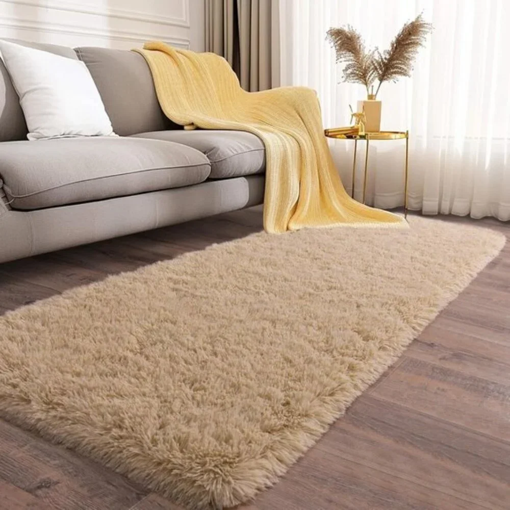 2x6 Soft Runner Rug, Beige Fluffy Shag, Non-Slip Carpet for Bedroom & Hallway